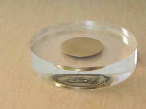 I Like Mike's Mid Century Modern Accessories Round Modern Lucite Brass Coaster Paperweight Arts & Crafts Lodge from Bloomington, Illinois