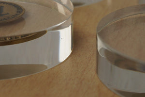 I Like Mike's Mid Century Modern Accessories Round Modern Lucite Brass Coaster Paperweight Arts & Crafts Lodge from Bloomington, Illinois