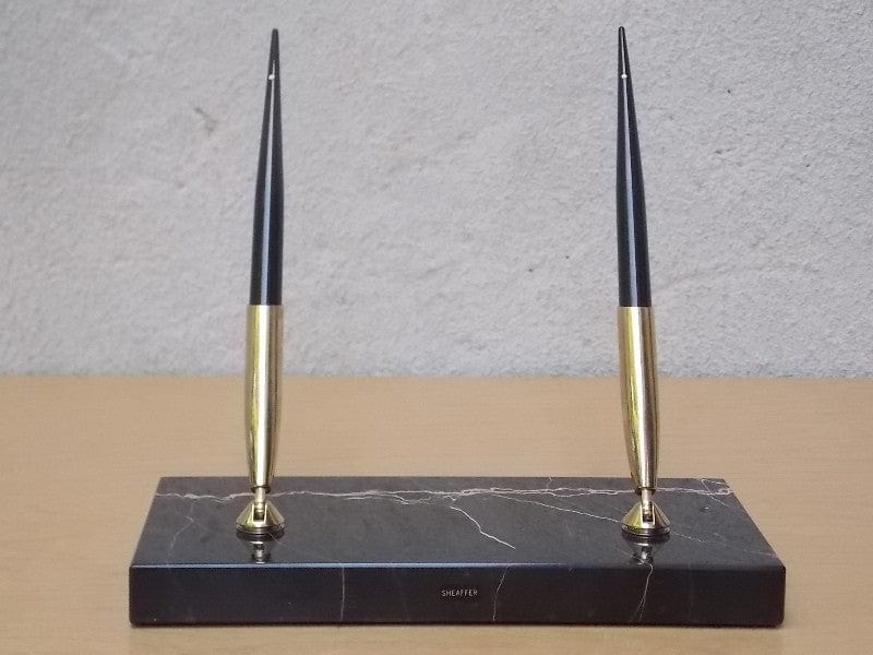 I Like Mike's Mid Century Modern Accessories Shaeffer White Dot Black Marble Two Pen Desk Set