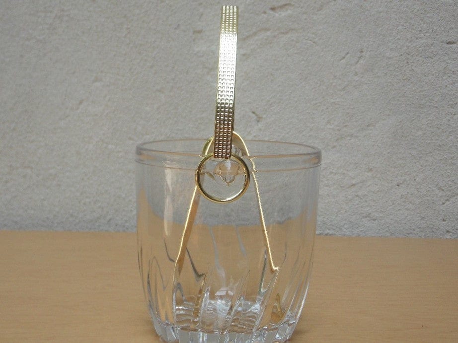 I Like Mike's Mid Century Modern Accessories Small Glass Gold Handle Ice Bucket with Gold Tongs