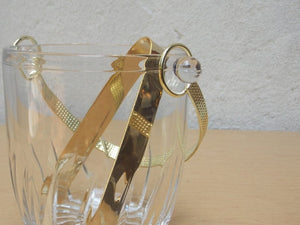 I Like Mike's Mid Century Modern Accessories Small Glass Gold Handle Ice Bucket with Gold Tongs