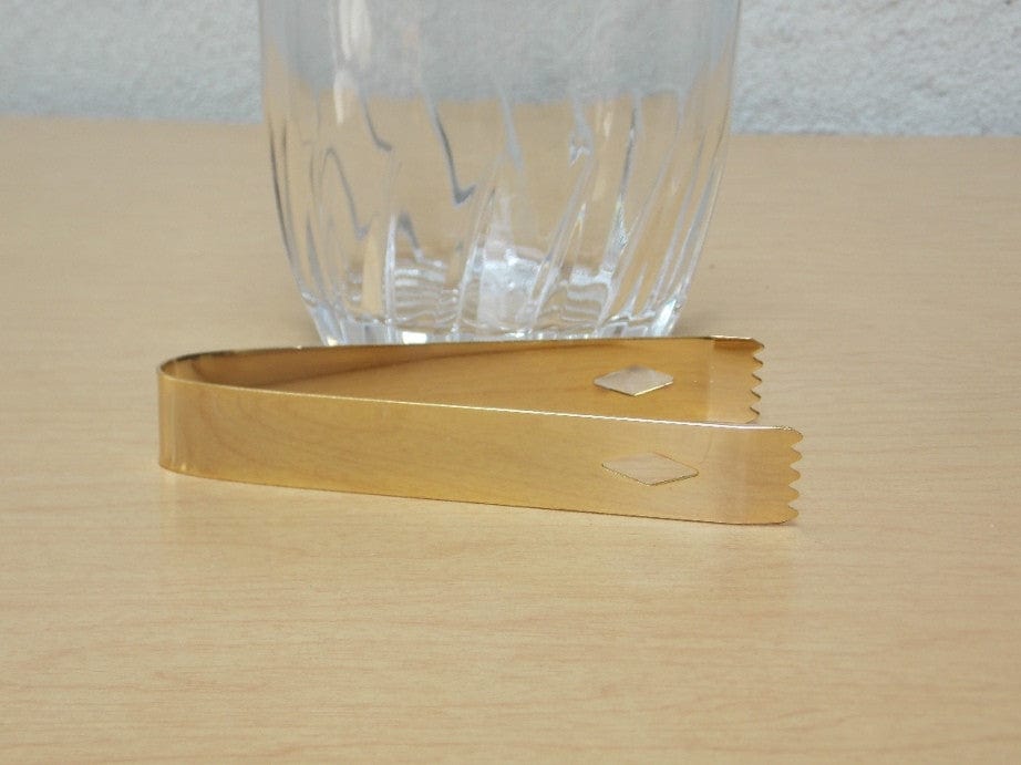 I Like Mike's Mid Century Modern Accessories Small Glass Gold Handle Ice Bucket with Gold Tongs