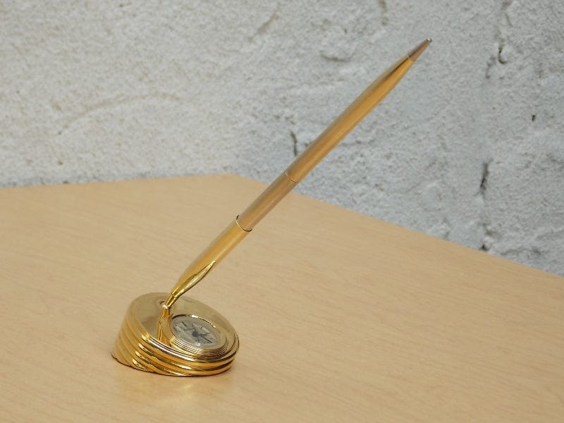 I Like Mike's Mid Century Modern Accessories Small Gold Bulova Pen Holder with Clock