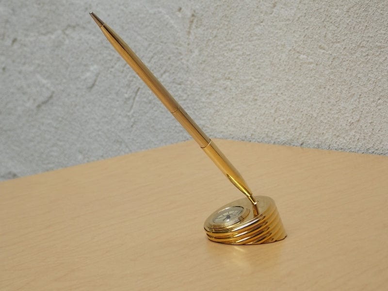 I Like Mike's Mid Century Modern Accessories Small Gold Bulova Pen Holder with Clock