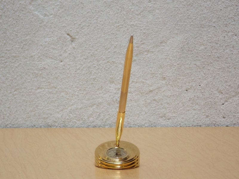 I Like Mike's Mid Century Modern Accessories Small Gold Bulova Pen Holder with Clock