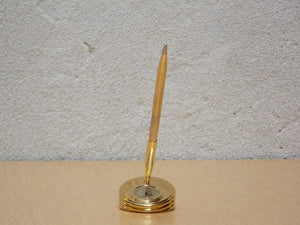 I Like Mike's Mid Century Modern Accessories Small Gold Bulova Pen Holder with Clock