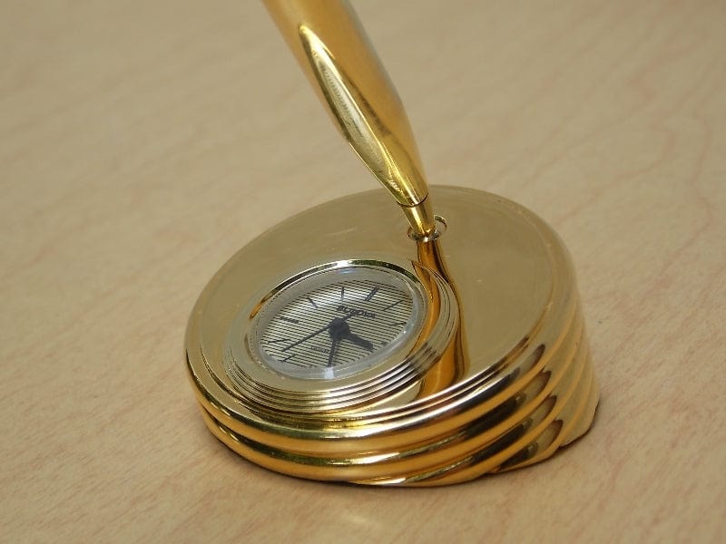 I Like Mike's Mid Century Modern Accessories Small Gold Bulova Pen Holder with Clock