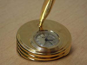 I Like Mike's Mid Century Modern Accessories Small Gold Bulova Pen Holder with Clock