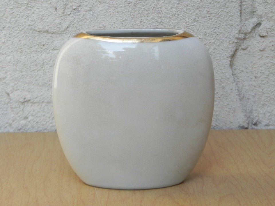 Small White Ceramic Japanese Vase by Jovan, Inc - I Like Mikes Mid