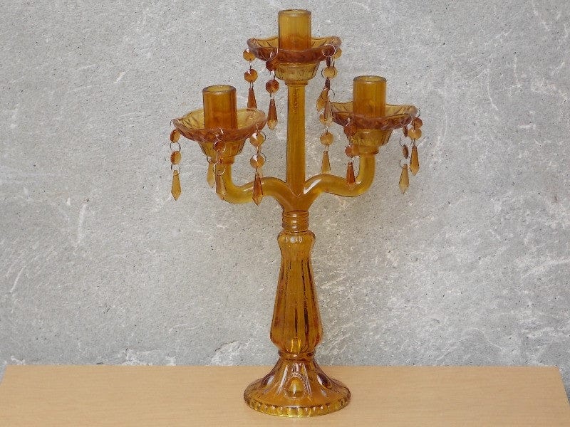 I Like Mike's Mid-Century Modern Accessories Tall Amber Glass Chandelier Table Candelabra