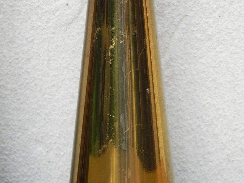 I Like Mike's Mid-Century Modern Accessories Tall Pair Italian Modern Brass Rosewood Cone Candlestick Holders