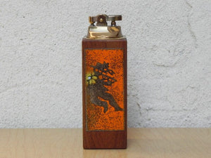 I Like Mike's Mid Century Modern Accessories Tall Rectangle Walnut Enameled Copper Table Lighter