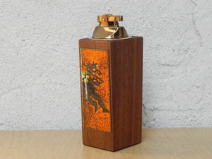 I Like Mike's Mid Century Modern Accessories Tall Rectangle Walnut Enameled Copper Table Lighter