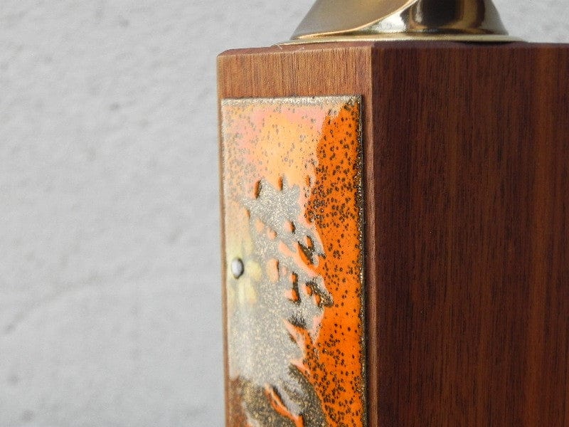 Mid-Century Brass & Walnut Rectangular Fireplace Tool Set