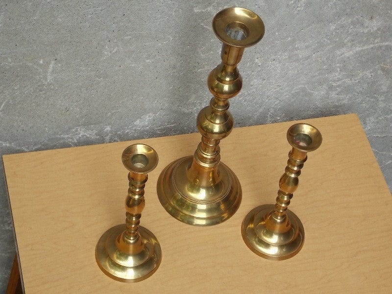 I Like Mike's Mid-Century Modern Accessories Trio Tall Solid Brass Ornate Candle Holders