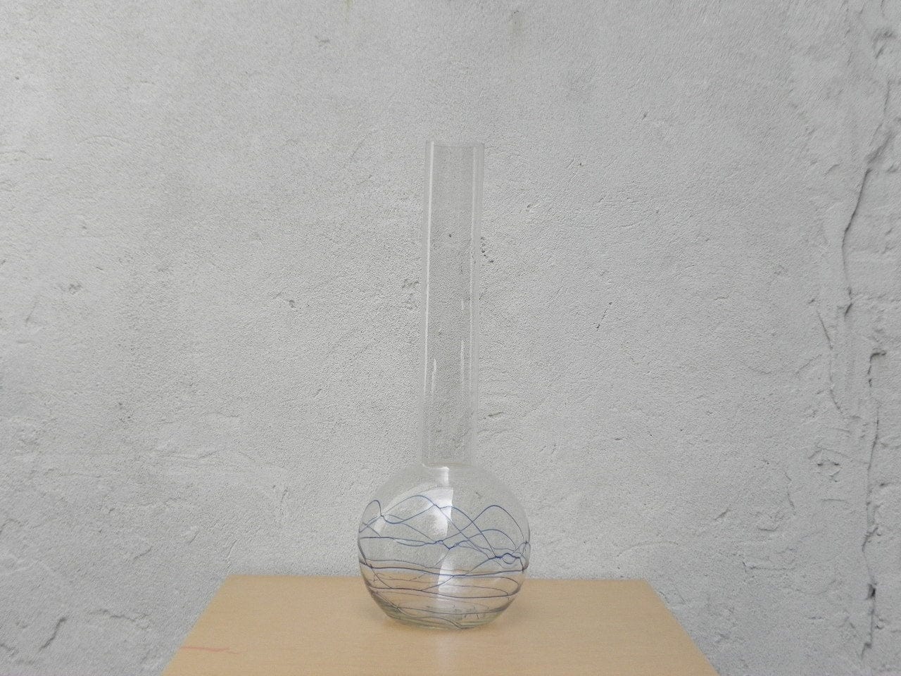 I Like Mike's Mid Century Modern Accessories Very Tall Clear Glass Long Neck Vase with Blue Swirl
