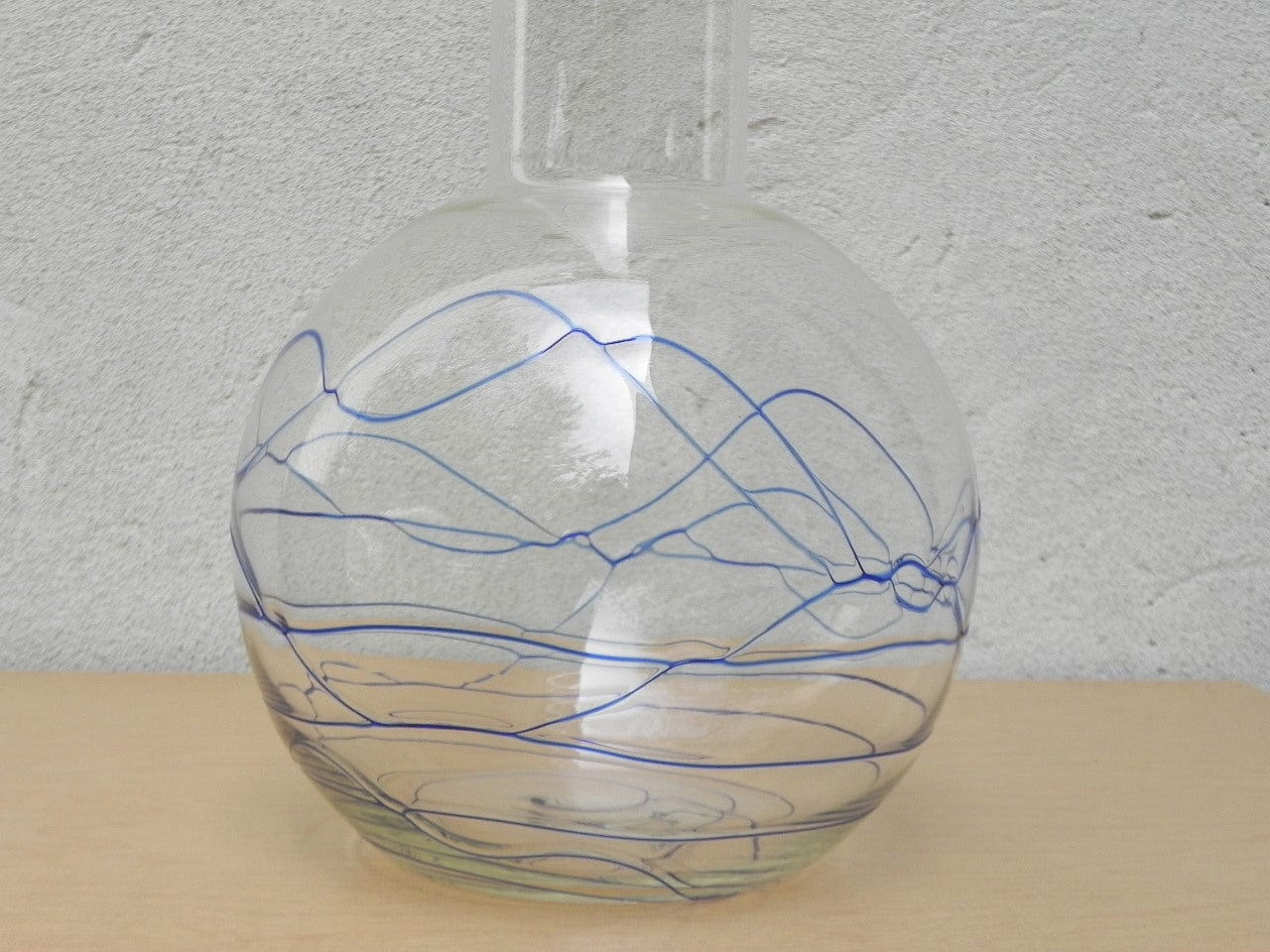 I Like Mike's Mid Century Modern Accessories Very Tall Clear Glass Long Neck Vase with Blue Swirl