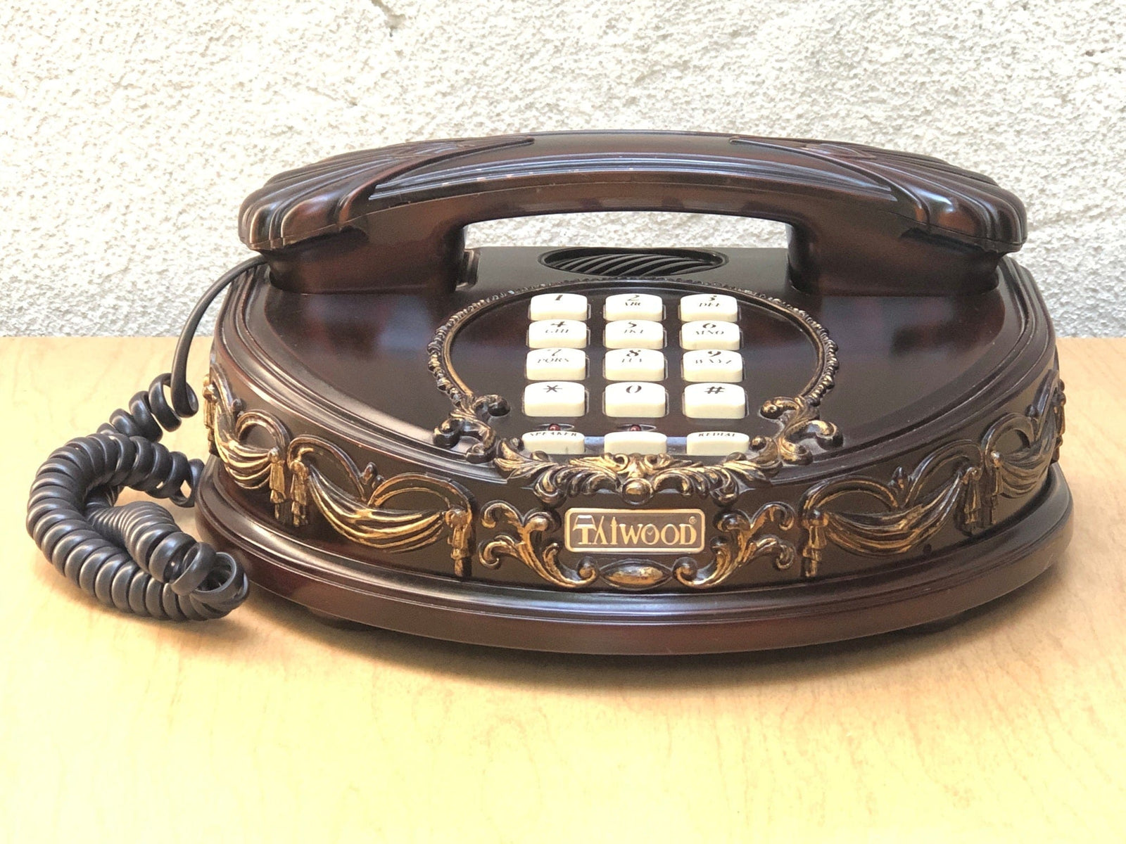 I Like Mike's Mid Century Modern Accessories Victoria Taiwood Telephone with Faux Red Wood, circa 1975