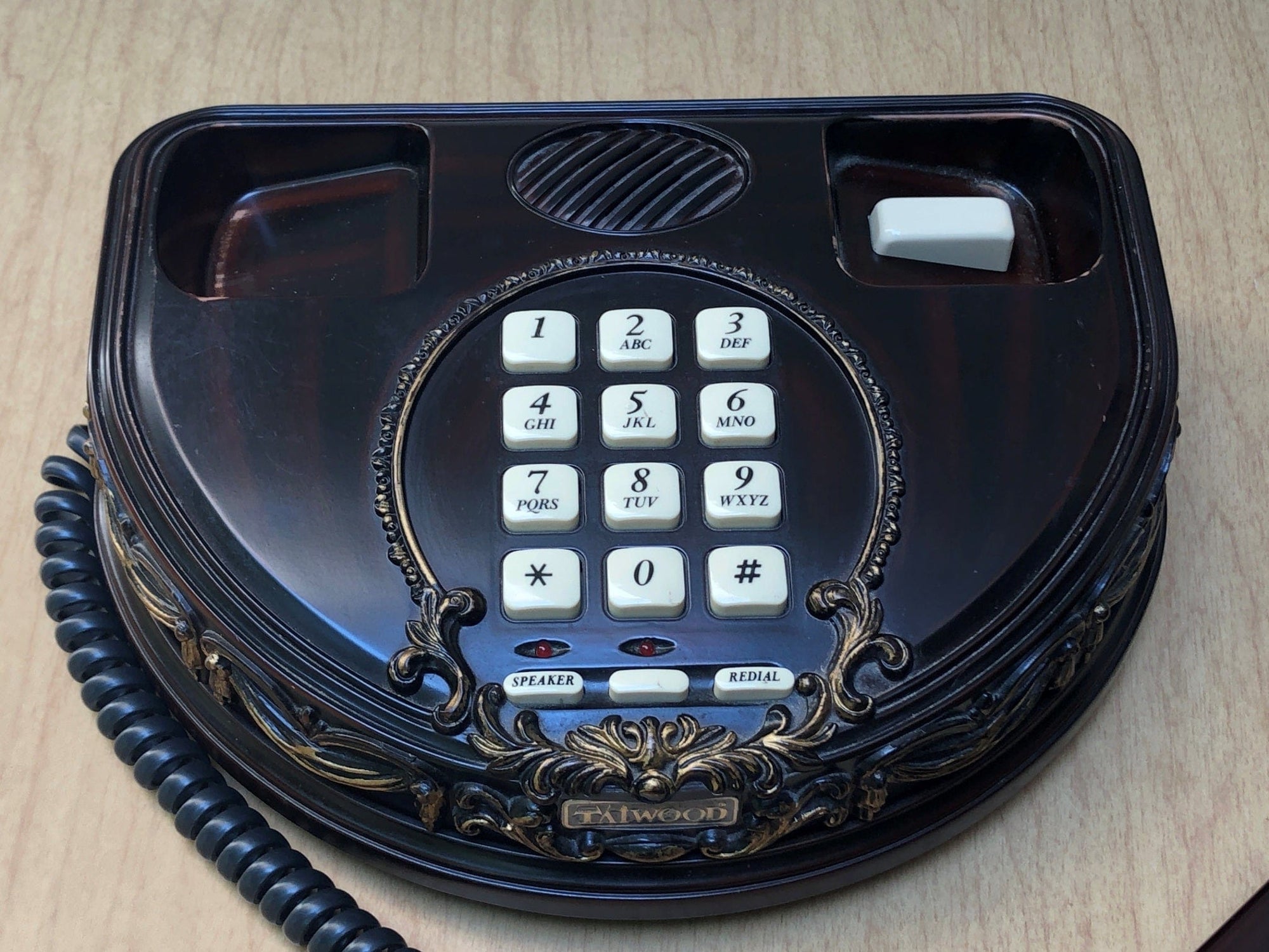 I Like Mike's Mid Century Modern Accessories Victoria Taiwood Telephone with Faux Red Wood, circa 1975