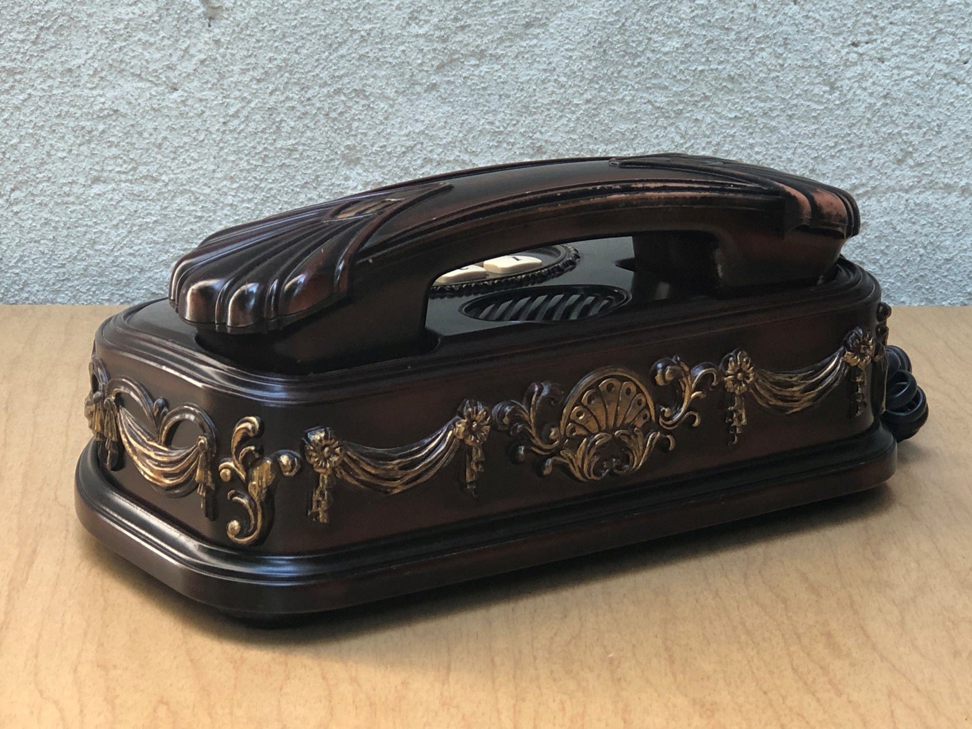 I Like Mike's Mid Century Modern Accessories Victoria Taiwood Telephone with Faux Red Wood, circa 1975
