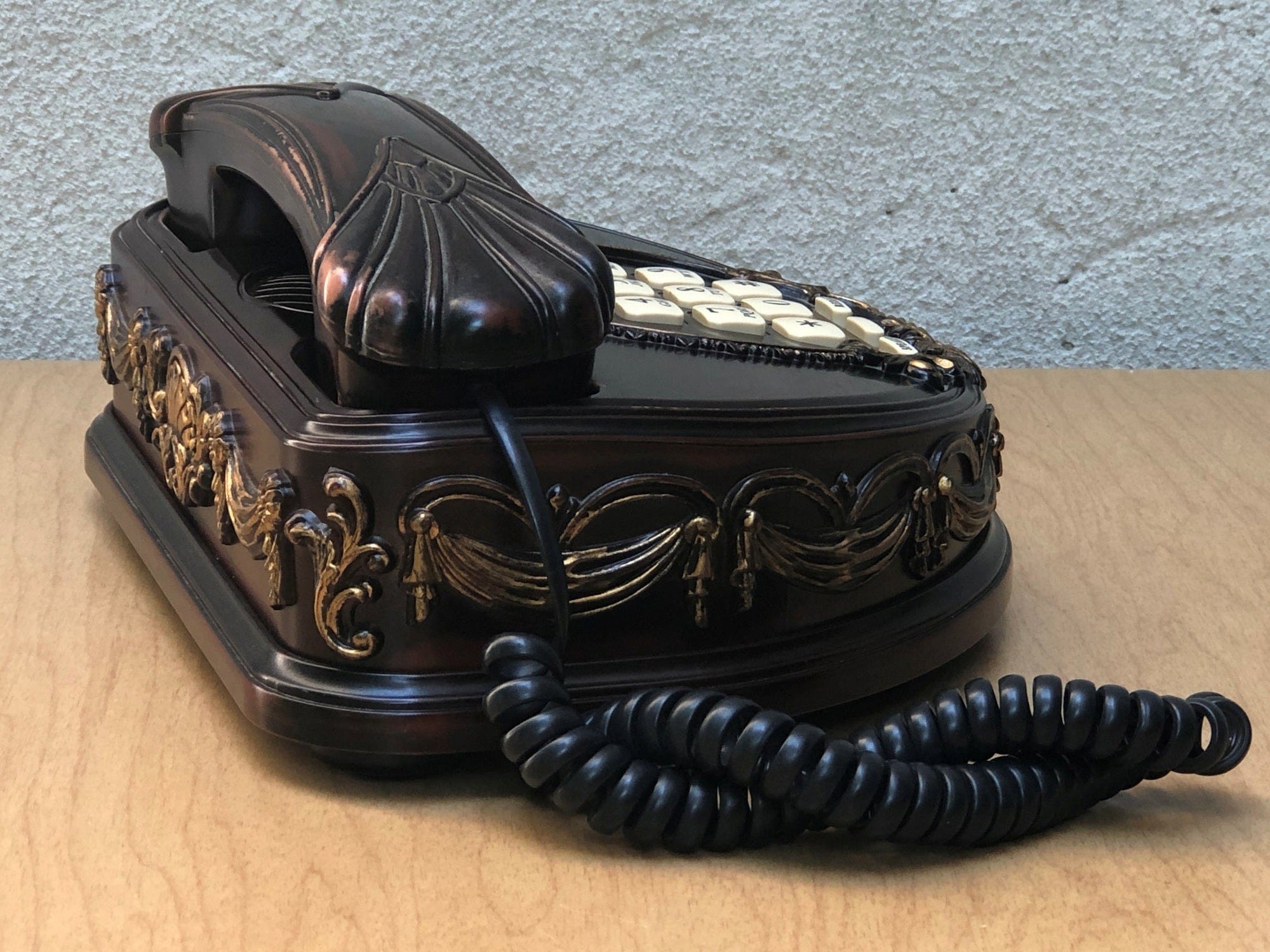 I Like Mike's Mid Century Modern Accessories Victoria Taiwood Telephone with Faux Red Wood, circa 1975