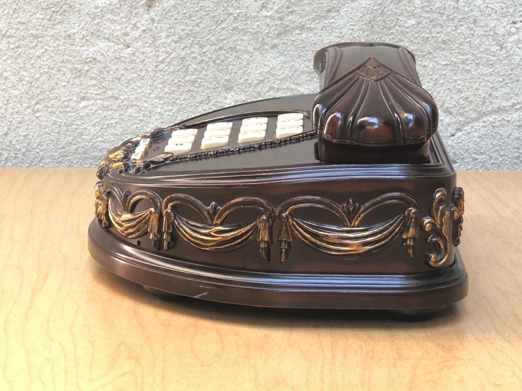 I Like Mike's Mid Century Modern Accessories Victoria Taiwood Telephone with Faux Red Wood, circa 1975