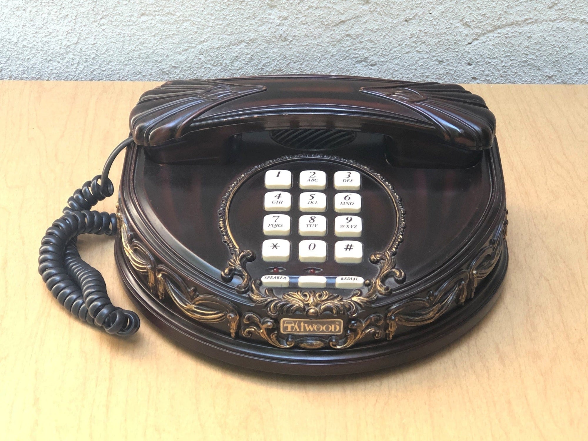 I Like Mike's Mid Century Modern Accessories Victoria Taiwood Telephone with Faux Red Wood, circa 1975