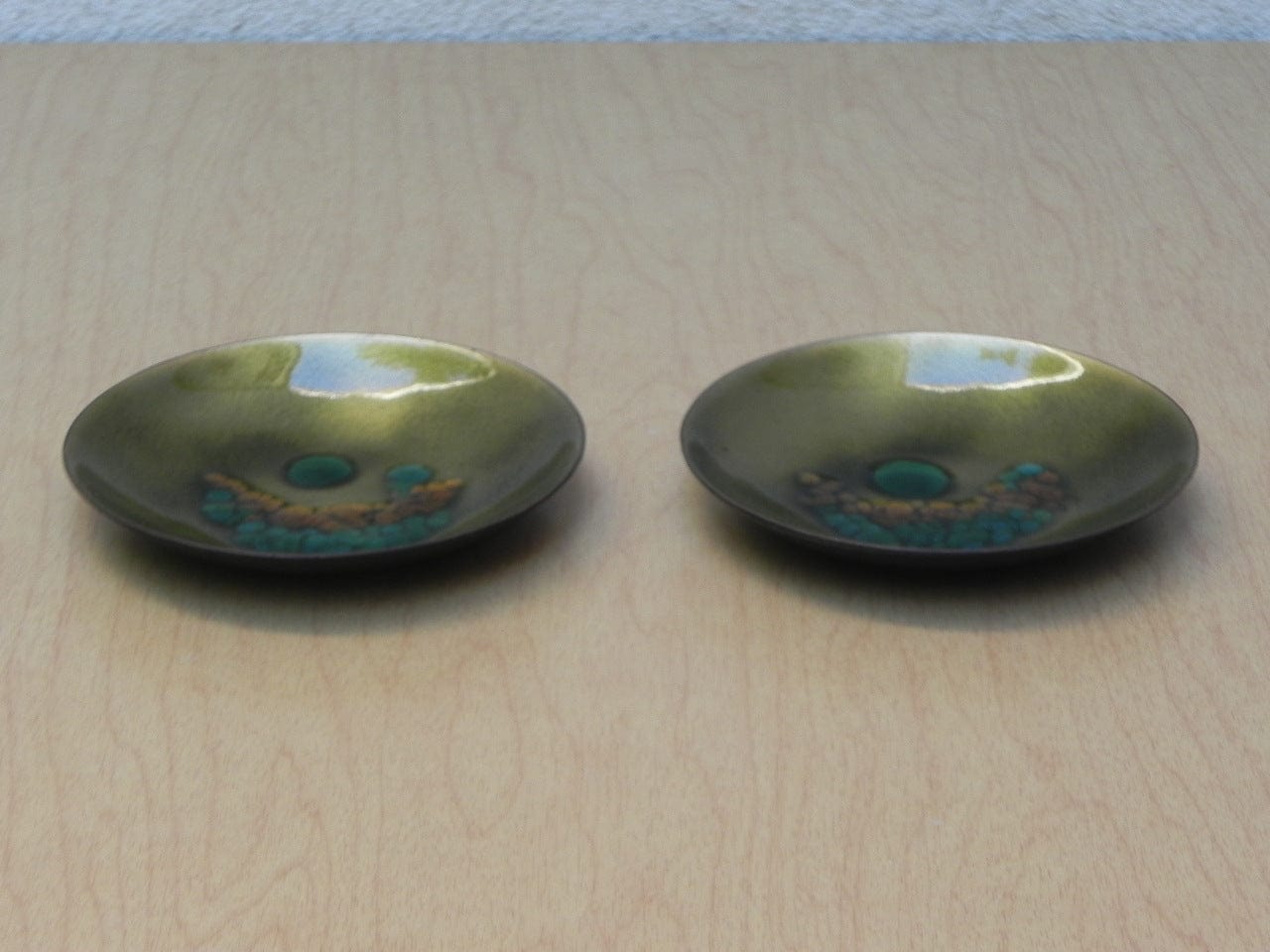 I Like Mike's Mid Century Modern Accessories Vintage Bovano Pair Small Round Green Plates