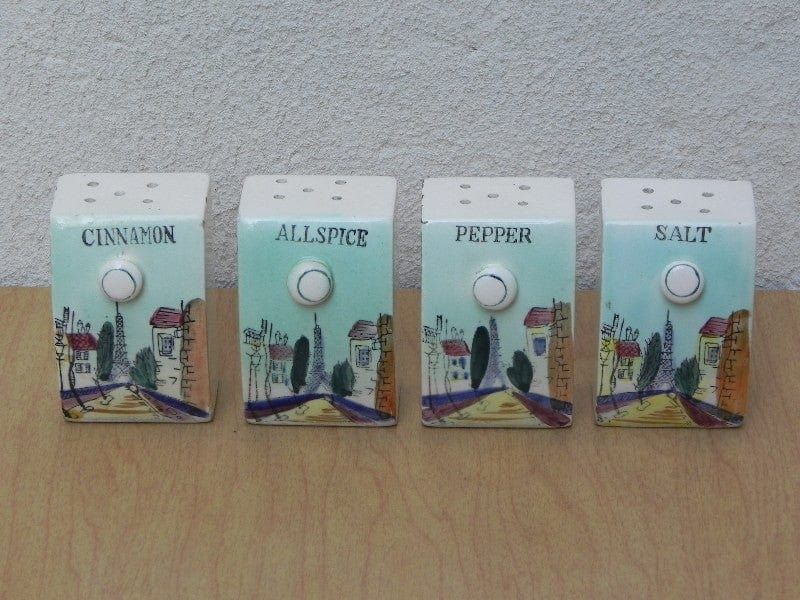 I Like Mike's Mid Century Modern Accessories Vintage Ceramic Salt & Pepper & Spice Shakers with Paris Scenes
