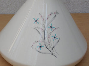 I Like Mike's Mid Century Modern Accessories White Ceramic Flask-Shaped 1950s Vase with Blue & Pink Flowers