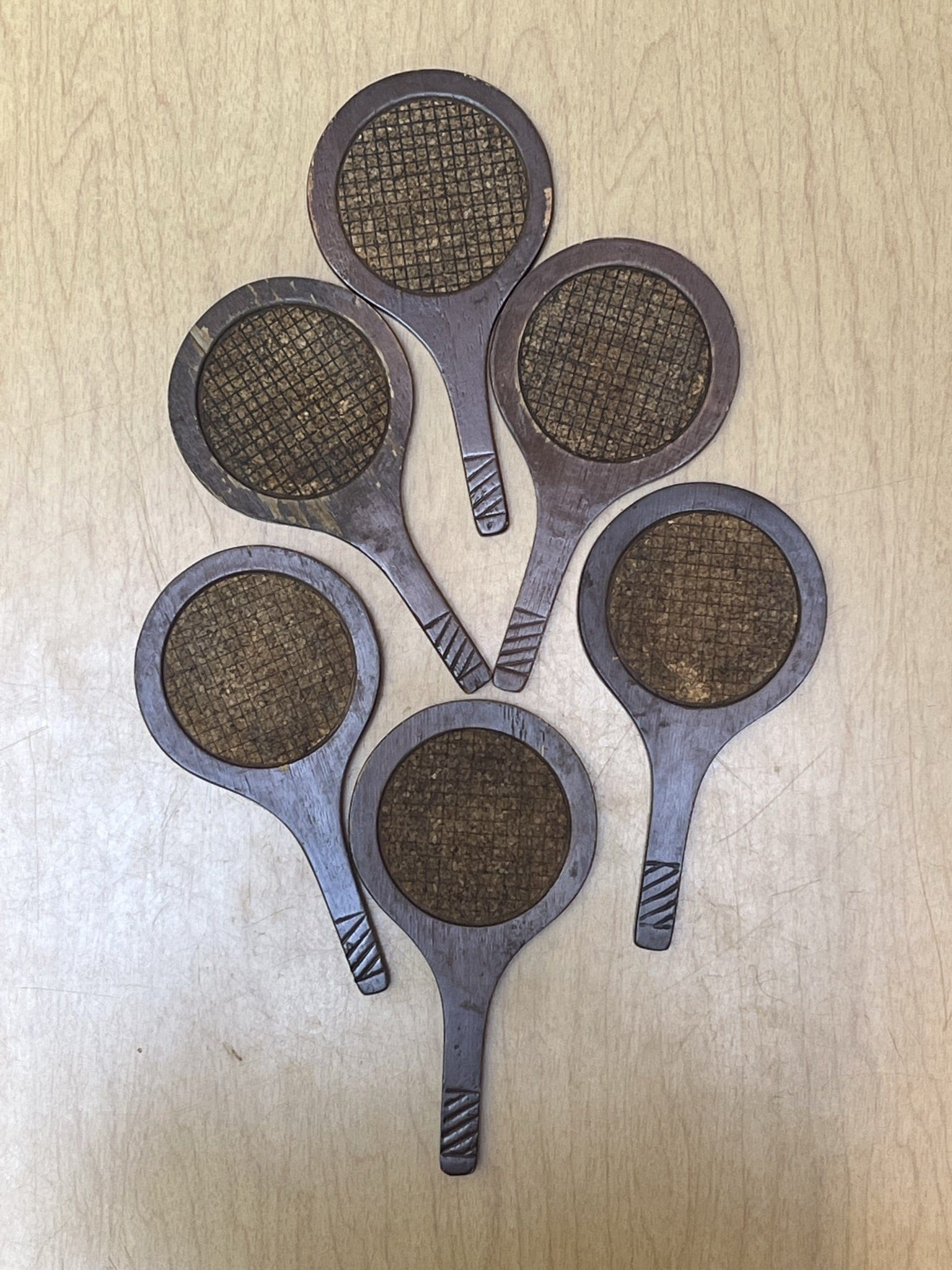 I Like Mike's Mid Century Modern Accessories Wooden Tennis Racquet Coasters, Set of Six