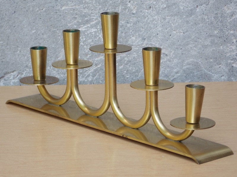I Like Mike's Mid-Century Modern Accessories Ystad Metall Solid Brass 5 Candle Centerpiece Candelabra