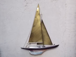 I Like Mike's Mid Century Modern Artwork Jere Large Mixed Metals Sailboat Wall Hanging Sculpture 1987