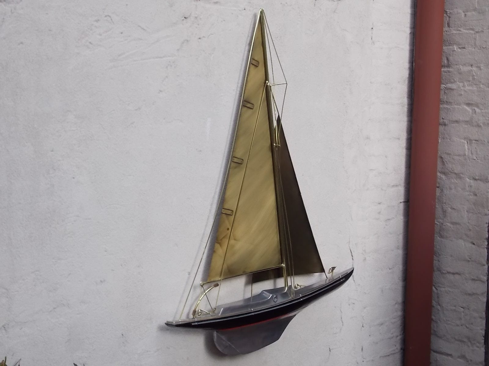 I Like Mike's Mid Century Modern Artwork Jere Large Mixed Metals Sailboat Wall Hanging Sculpture 1987