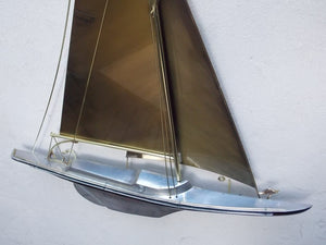 I Like Mike's Mid Century Modern Artwork Jere Large Mixed Metals Sailboat Wall Hanging Sculpture 1987