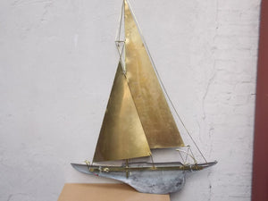 I Like Mike's Mid Century Modern Artwork Jere Large Mixed Metals Sailboat Wall Hanging Sculpture 1987