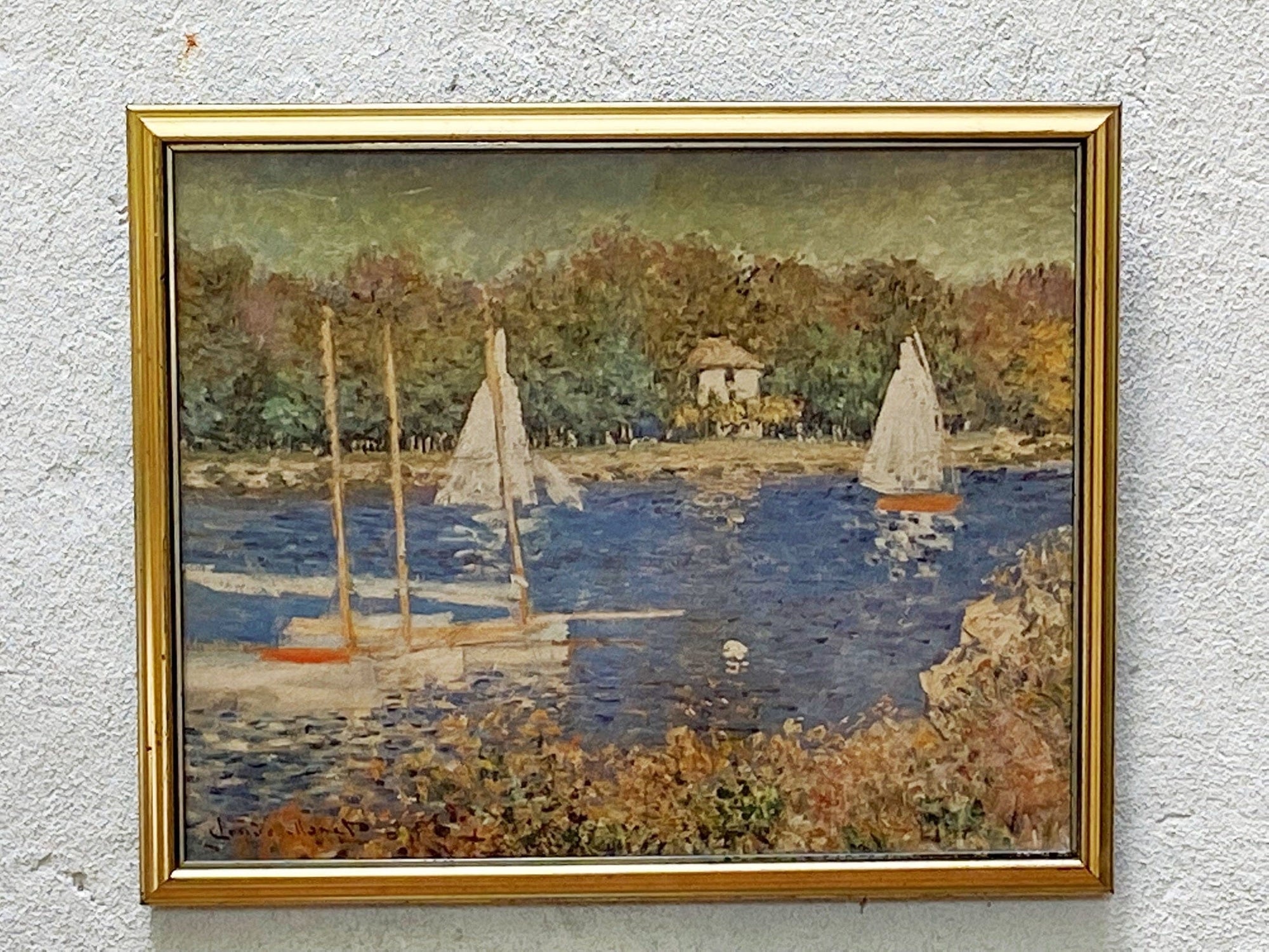 I Like Mike's Mid Century Modern Artwork Sailboats At The Basin by Claude Monet Framed Textured Print on Board