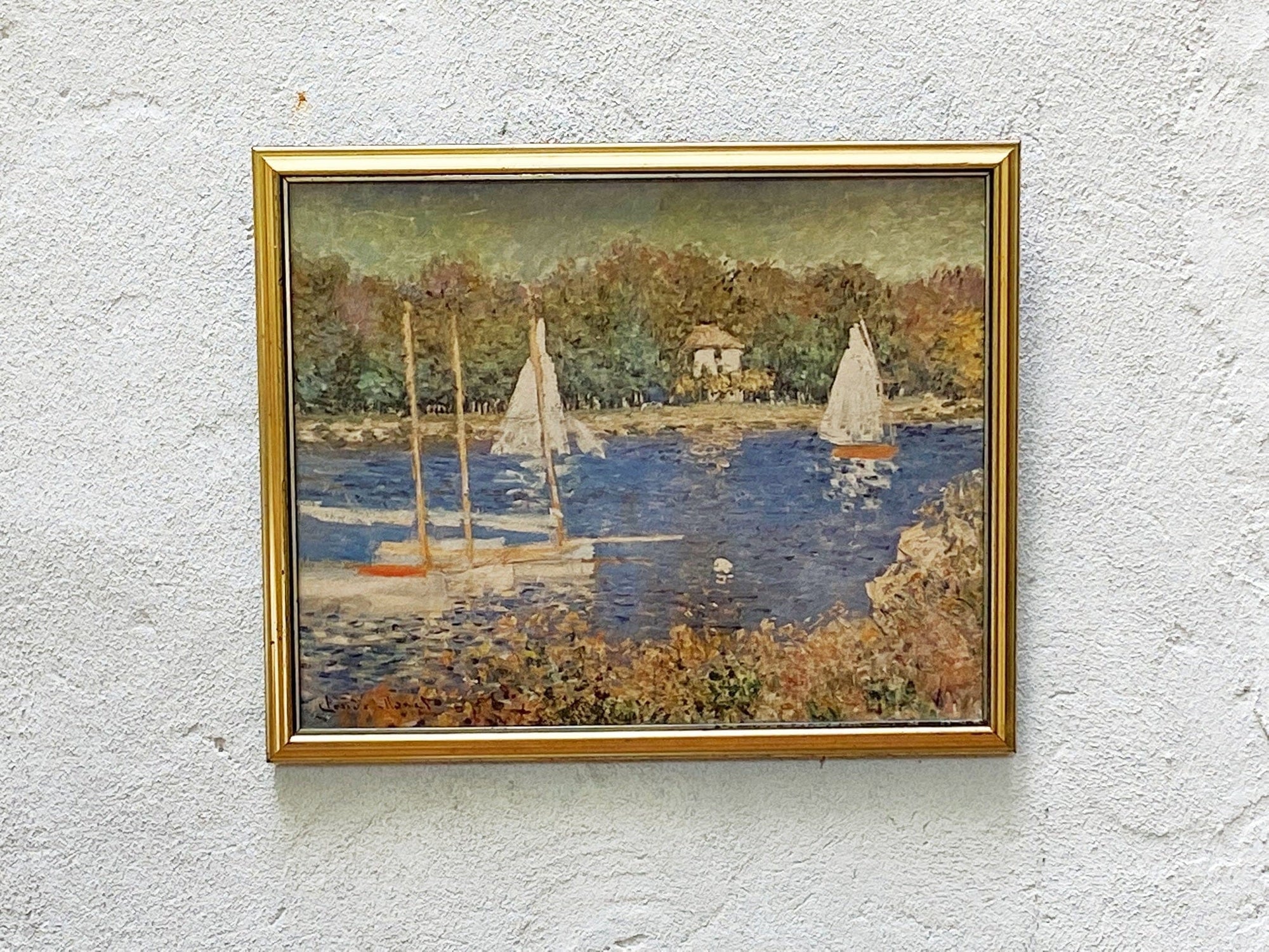 I Like Mike's Mid Century Modern Artwork Sailboats At The Basin by Claude Monet Framed Textured Print on Board