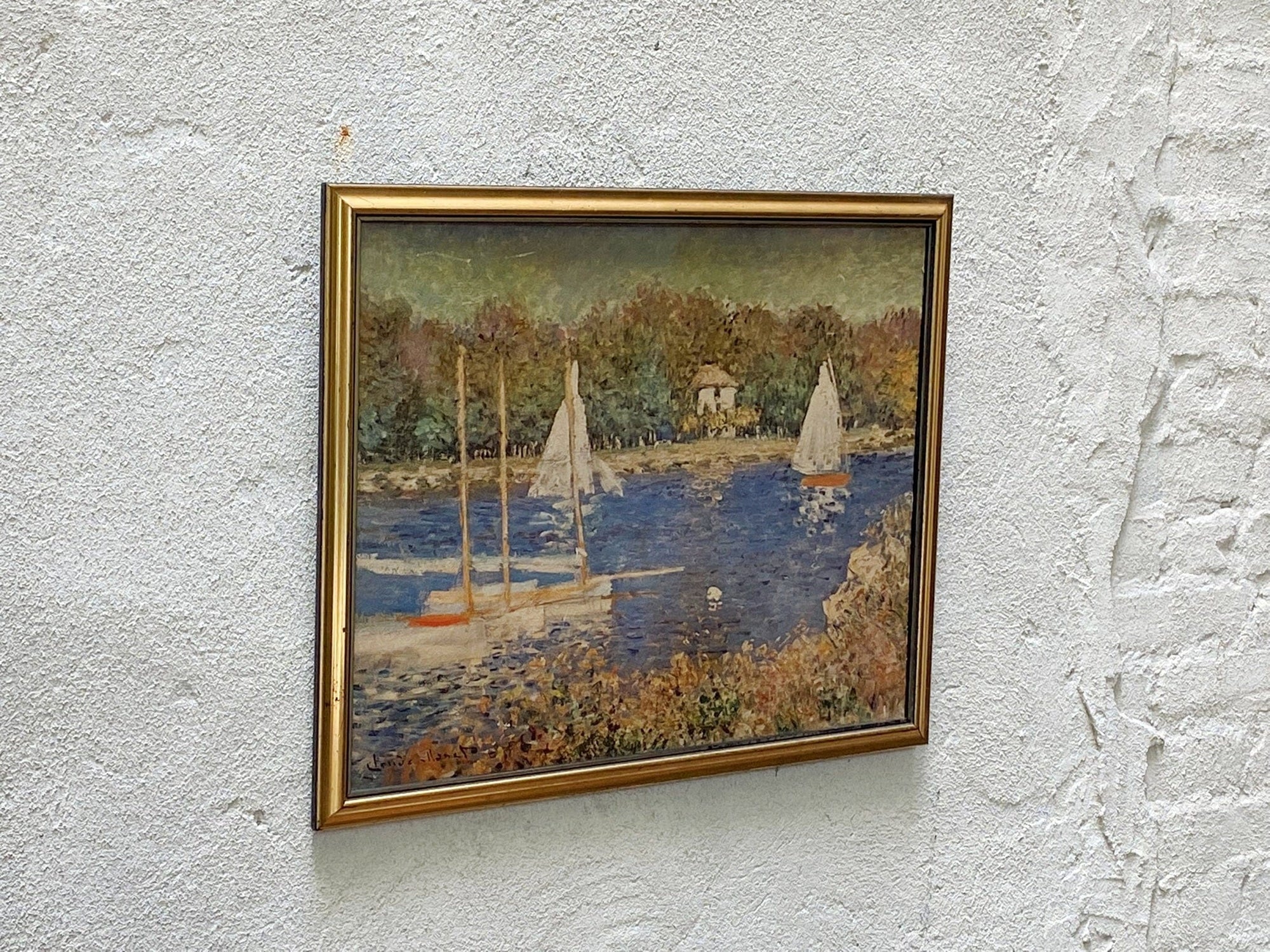 I Like Mike's Mid Century Modern Artwork Sailboats At The Basin by Claude Monet Framed Textured Print on Board
