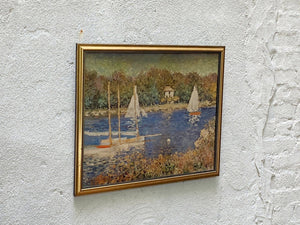 I Like Mike's Mid Century Modern Artwork Sailboats At The Basin by Claude Monet Framed Textured Print on Board