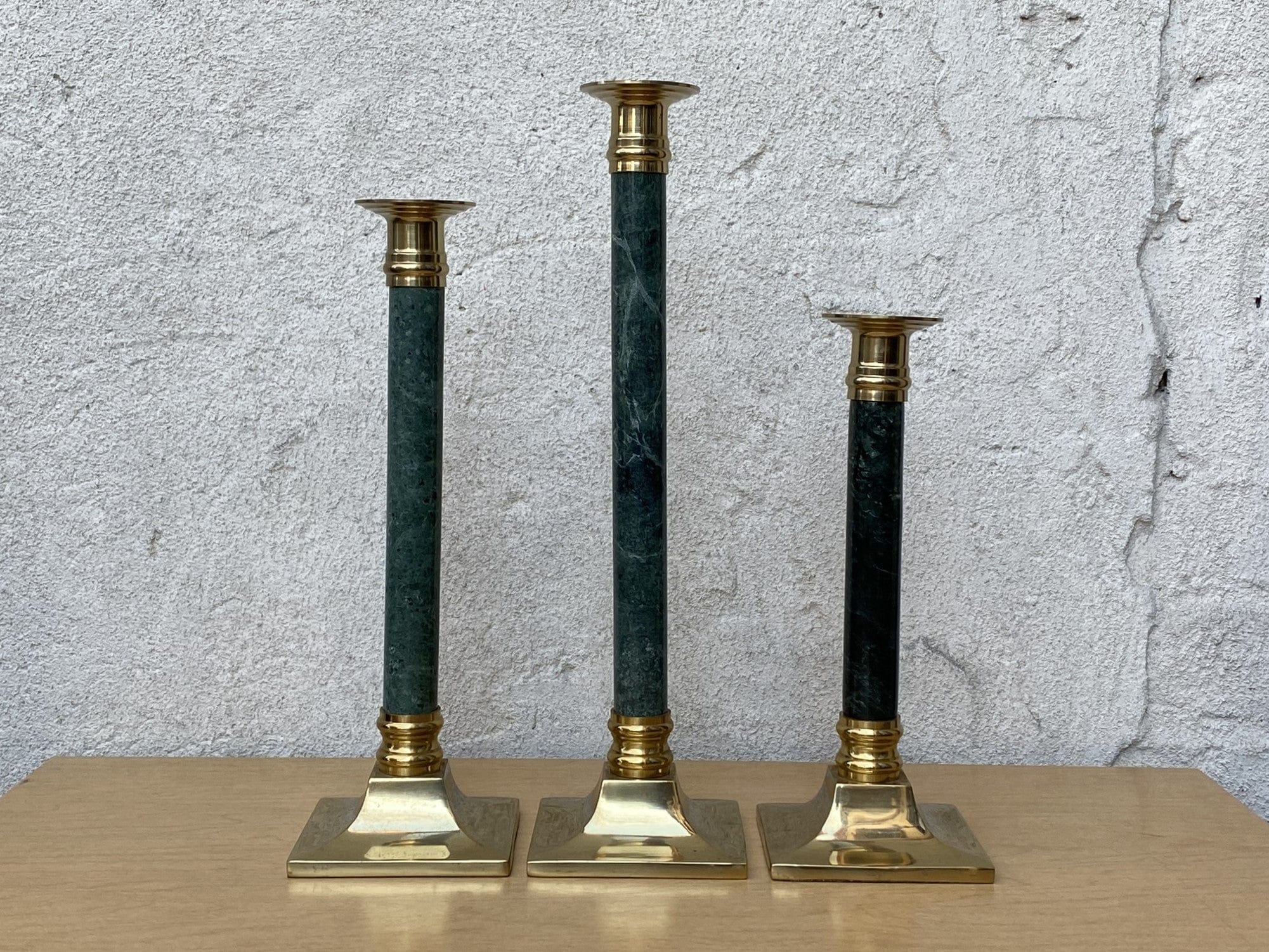Green Marble Brass Candle Stick Holders, Set of Three - I Like Mikes Mid  Century Modern