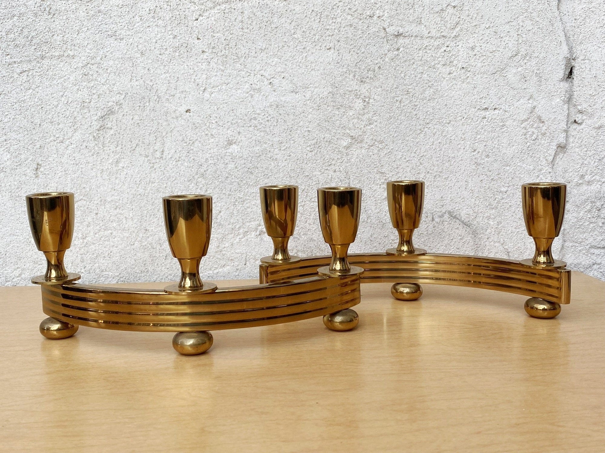 I Like Mike's Mid Century Modern candle holders Pair Brass Deco Candlelabra Candle Stick Holders by Dirilyte #1