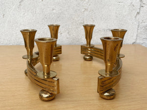 I Like Mike's Mid Century Modern candle holders Pair Brass Deco Candlelabra Candle Stick Holders by Dirilyte #2