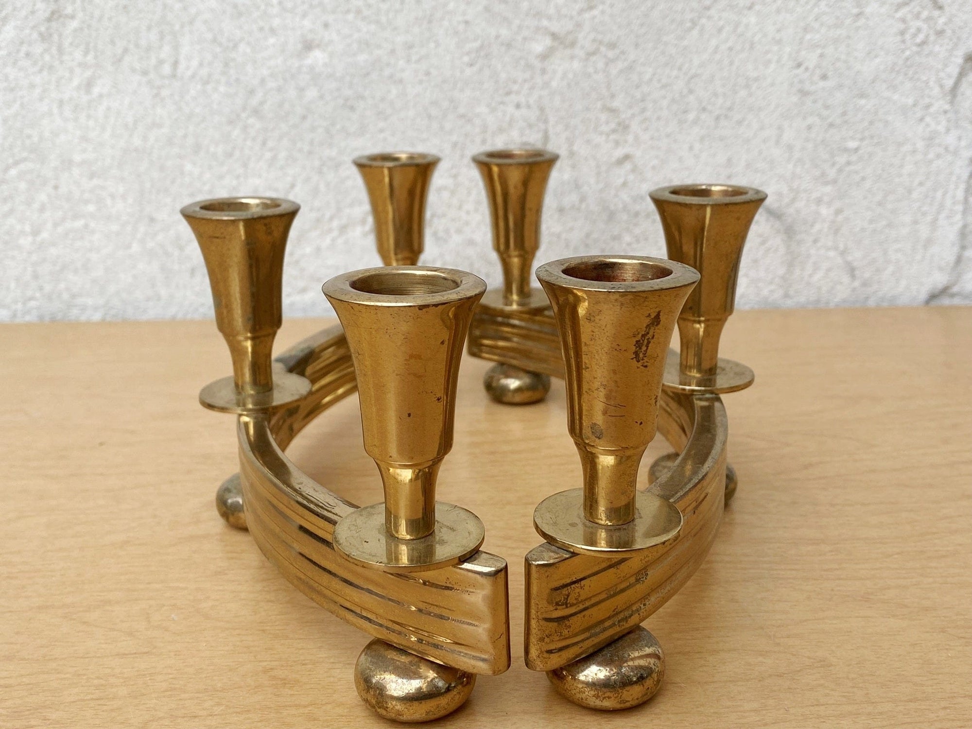 I Like Mike's Mid Century Modern candle holders Pair Brass Deco Candlelabra Candle Stick Holders by Dirilyte #2