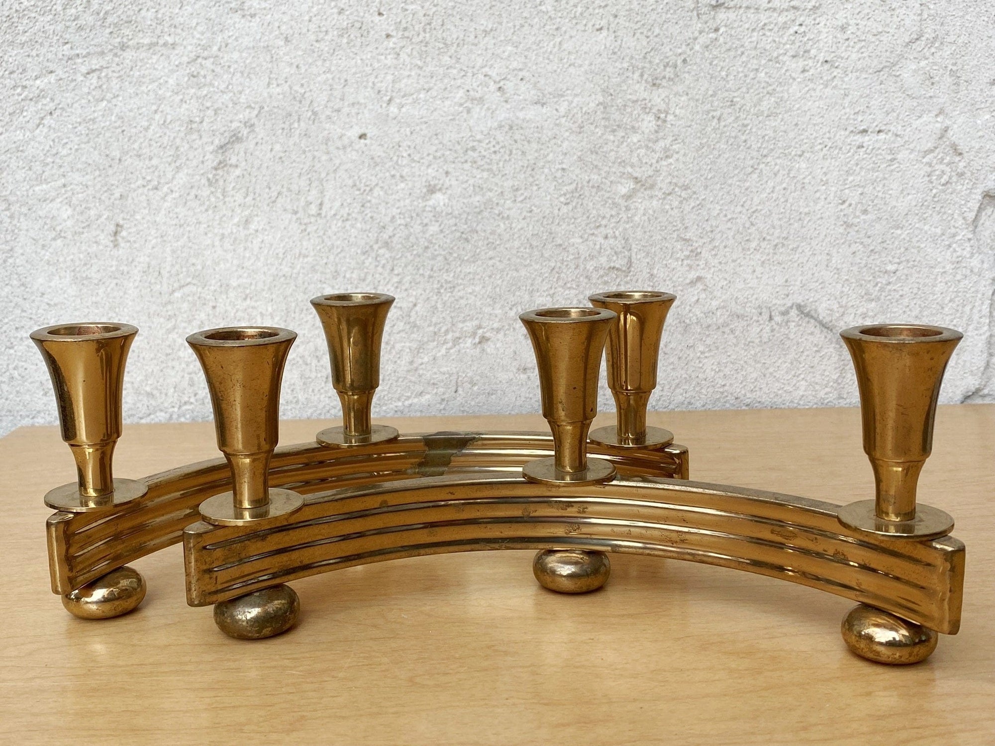 I Like Mike's Mid Century Modern candle holders Pair Brass Deco Candlelabra Candle Stick Holders by Dirilyte #2