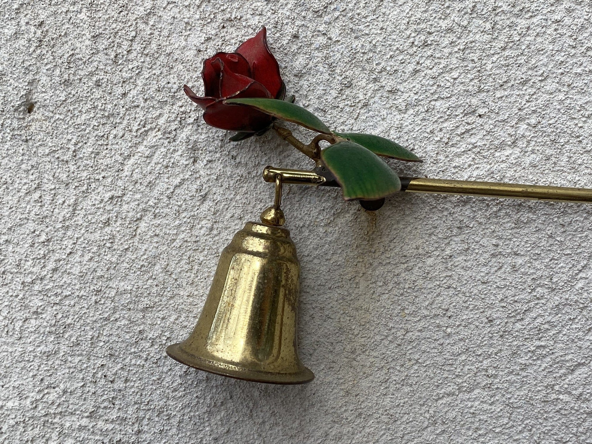 I Like Mike's Mid Century Modern Candle Snuffers Brass Candle Snuffer with Red Rose Cap and 7" Reach