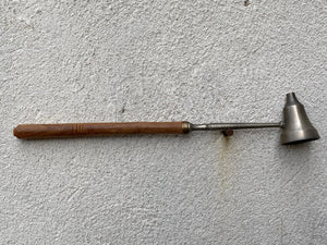 I Like Mike's Mid Century Modern Candle Snuffers Silver Plated Metal Candle Snuffer with Wood Handle 8" Reach