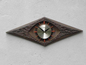 I Like Mike's Mid-Century Modern Clock Burwood Products Brown Orange Arabesque Diamond Wall Clock