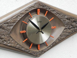 I Like Mike's Mid-Century Modern Clock Burwood Products Brown Orange Arabesque Diamond Wall Clock