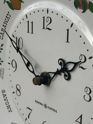 I Like Mike's Mid Century Modern Clock Ceramic Plate Clock, 1970's White and Green Herbs by GE